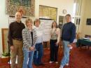 In March 2011, the NASA TFS staff sponsored a weekend work meeting in Maryland to hash out the details needed for putting the new processes in place. Pictured left to right: Dave Taylor, W8AAS, AMSAT; Carol Jackson, KB3LKI, ARISS Coordinator; Debbie Biggs, NASA; Rosalie White, K1STO; and Mark Steiner, K3MS, ARISS Leader. [Photo courtesy of Rosalie White, K1STO]