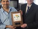 W1AW Station Manager Joe Carcia, NJ1Q (left) and ARRL Chief Executive Officer David Sumner, K1ZZ, with W1AW's Five Band DXCC Award. Sumner serves as W1AW trustee. [Cory Sickles, WA3UVV, Photo]