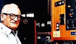 The late Sen Barry Goldwater, K7UGA, at the mike of his famous ham station.