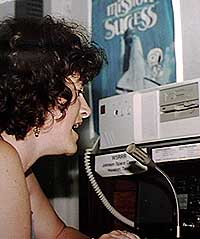 Astronaut Dr Laurel Clark, KC5ZSU, speaks with students at Holloman Middle School in New Mexico from W5RRR at Johnson Space Center in Texas.